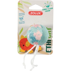 Zolux palla giocattolo per gatti con erba gatta e cordini, azzurro/rosa