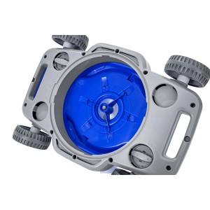 Bestway Pulitore automatico per piscina, vista inferiore con turbina blu e ruote.