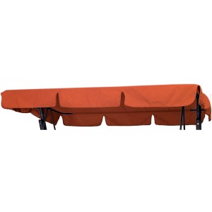 Tettuccio parasole arancione per un'altalena da giardino. Accessorio per esterni.