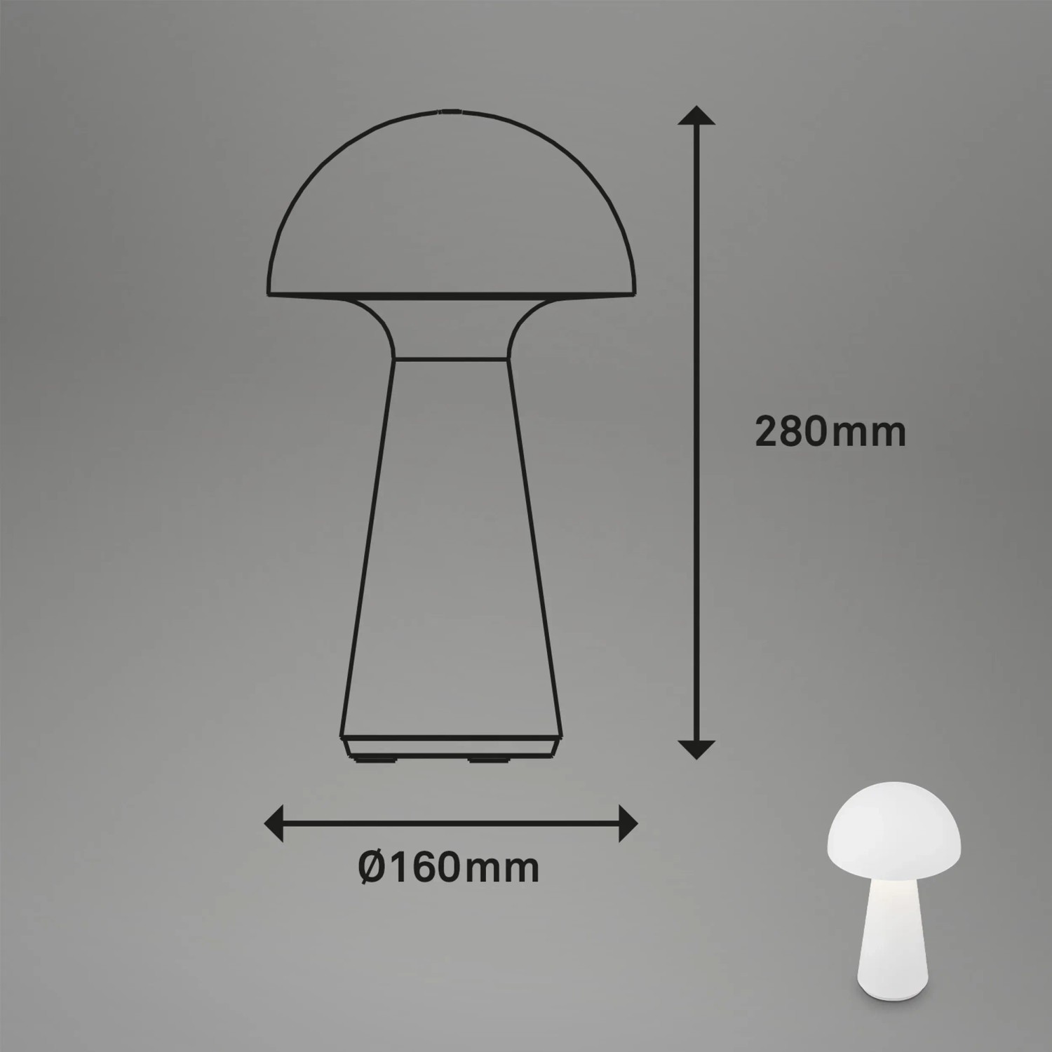 Lampada da tavolo a batteria bianca Brilo Fungo, luce decorativa da esterno a forma di fungo, 280x160mm.