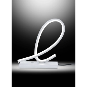 Moderna lampada da tavolo a LED bianca con design curvo per illuminazione d'atmosfera.