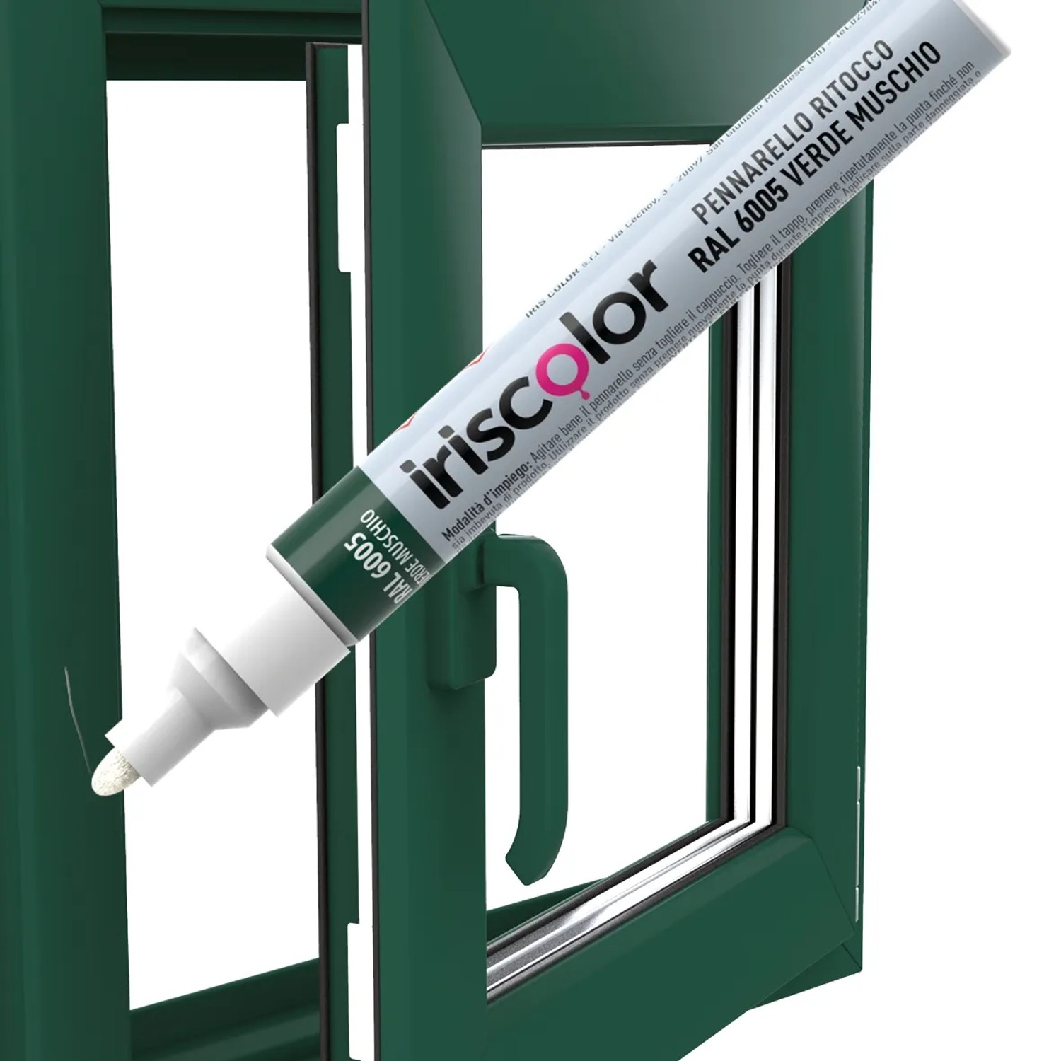 Pennarello ritocco verde (RAL 6005) di iriscolor per riparare danni alla vernice.