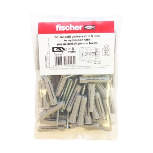 Tasselli Fischer 8 mm in sacchetto, adatti per materiali pieni e forati.