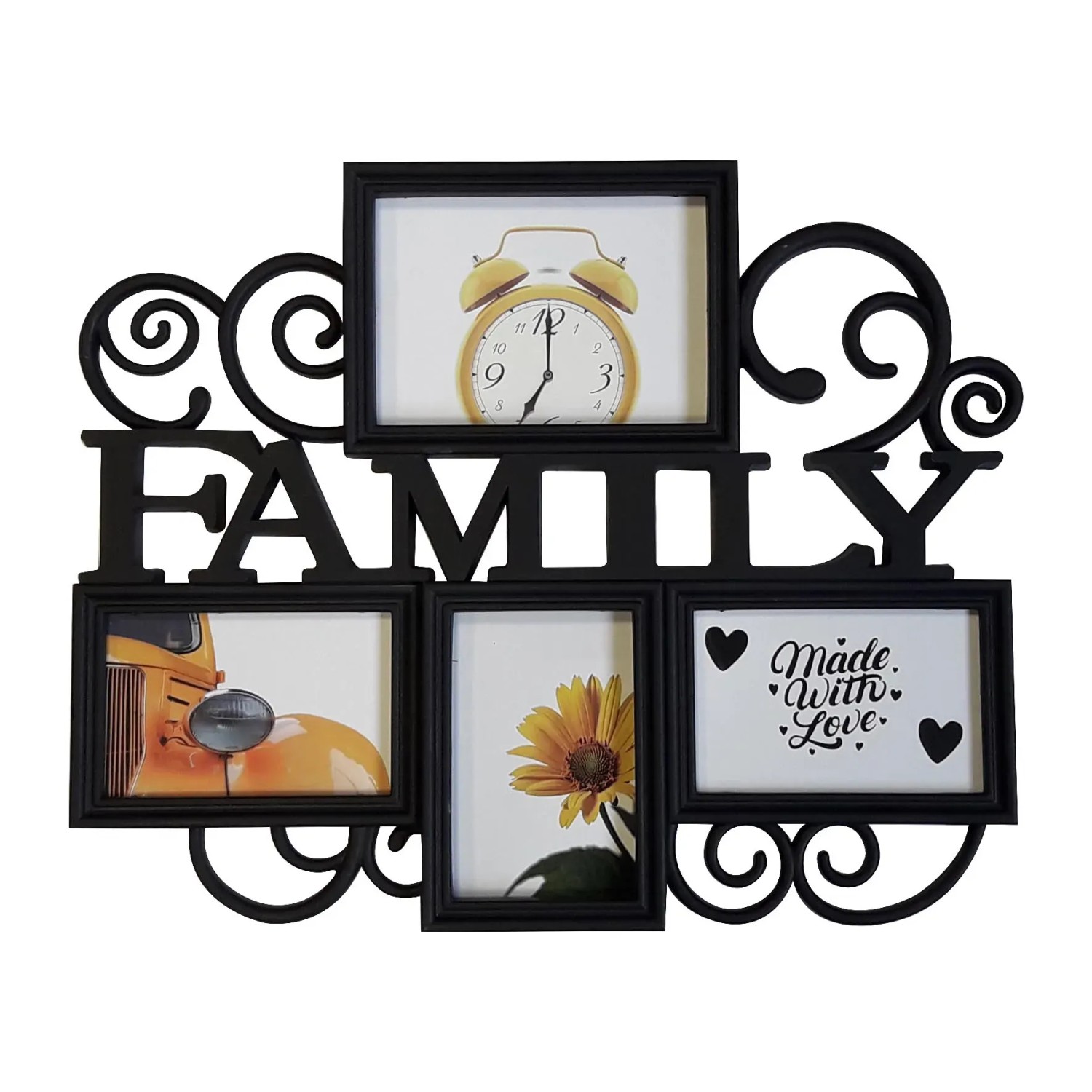 Cornice portafoto nera "Family" per 5 foto, collage decorativo da parete.