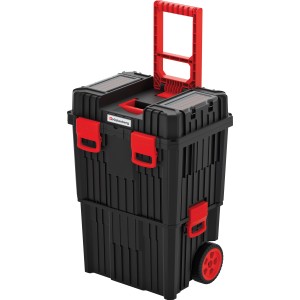 Kistenberg HEAVY Trolley portautensili 2 in 1, nero/rosso, con ruote e maniglia estraibile.