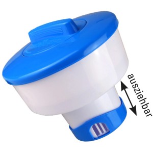 Summer Fun dosatore di cloro per pastiglie da 200g, blu e bianco, estensibile.