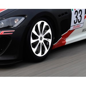 t.b.t. sulla ruota di un'auto da corsa. Accessorio auto esterno.