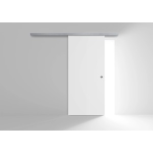 Porta scorrevole bianca t.b.t. per interni con binario argento.