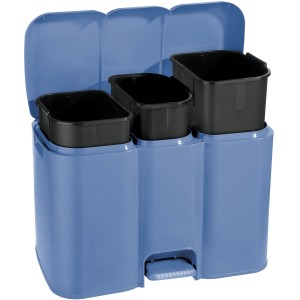Pattumiera t.b.t. blu con tre scomparti e pedale.