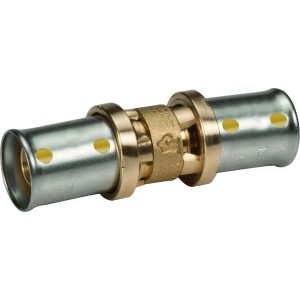 Raccordo a pressare t.b.t. in ottone e acciaio inox per tubi.