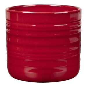 Vaso da fiori in terracotta rossa con scanalature orizzontali.