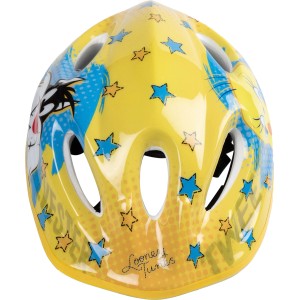 Casco da bici giallo con motivi Looney Tunes per bambini.