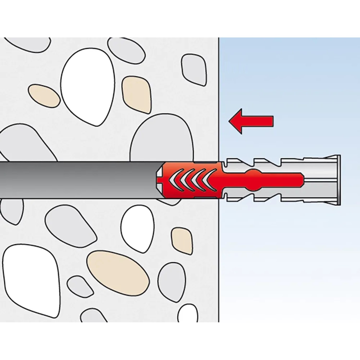 Illustrazione: Tassello Fischer Duopower 8x65 con vite nel muro, funzionamento.