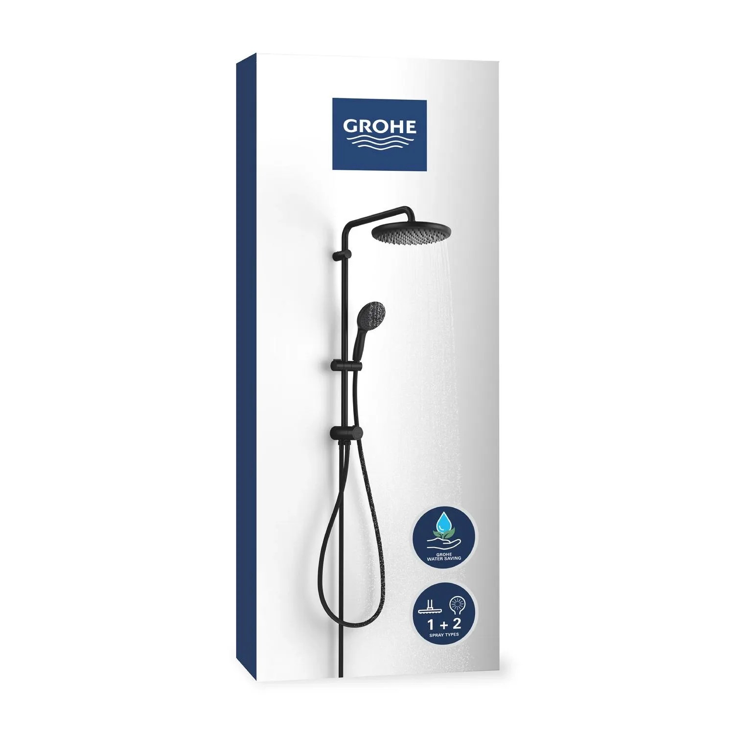 Sistema doccia Grohe Vitalio Start 250 Flex nero per montaggio a parete.