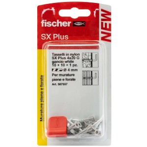 Fischer SX Plus tasselli in nylon, 4x20 mm, adatti per materiali da costruzione pieni e forati.