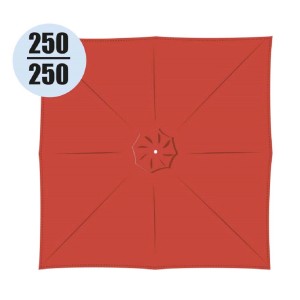 Ombrellone a braccio quadrato rosso t.b.t. visto dall'alto, 250x250 cm.