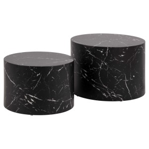 Set di 2 tavolini da salotto in legno Motrik effetto marmo nero tondo h40 cm