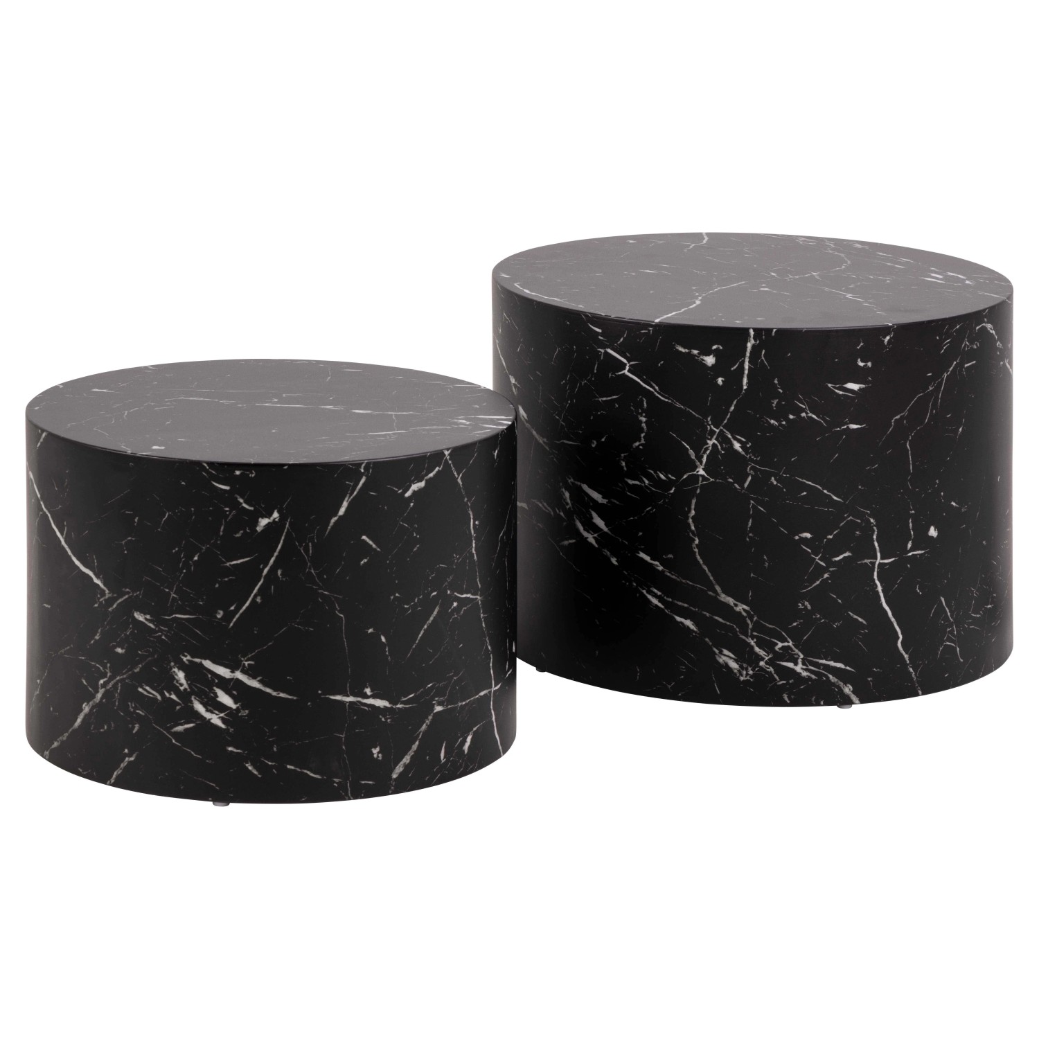 Set di 2 tavolini da salotto in legno Motrik effetto marmo nero tondo h40 cm_2