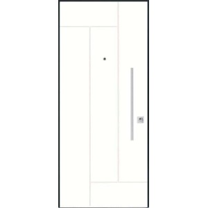 Porta blindata t.b.t. bianca con design lineare e maniglia argentata.