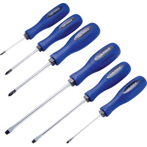 Set cacciaviti LUX Classic 6 pezzi con testa piatta e a croce, manici blu.
