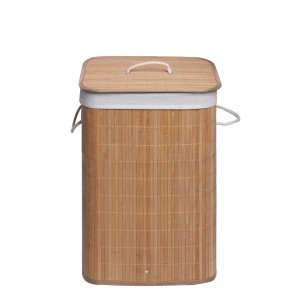 Cesto portabiancheria rettangolare in bambù con coperchio.