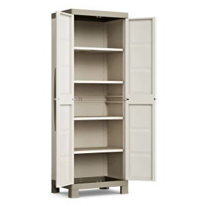 Mobile da balcone aperto beige t.b.t. con ripiani per uso esterno.