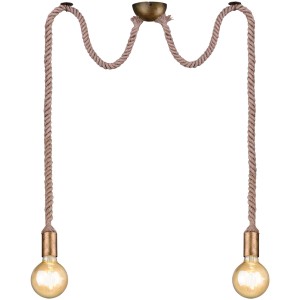 Lampada da soffitto Trio Rope, 2 luci, ottone anticato, lampada a sospensione vintage con sospensione a corda.
