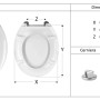 Schema di un sedile WC t.b.t. bianco con dimensioni.