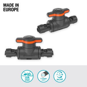 Valvola di regolazione/intercettazione Gardena 13 mm per Micro-Drip-System, per la regolazione continua del flusso d'acqua.