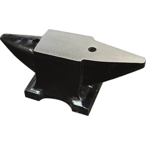 Incudine Martelli nera con superficie di battuta argentata e fori.