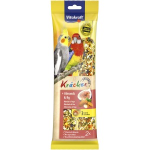 Vitakraft cracker per uccelli con mandorle e fichi, 2 pezzi. Snack per uccelli in confezione gialla.