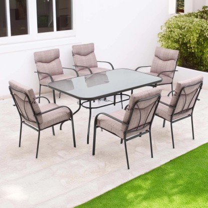 Set da pranzo Madagascar in ferro con cuscini in poliestere beige 6 posti