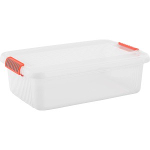 Contenitore trasparente K-Latch M con coperchio e chiusure rosse.