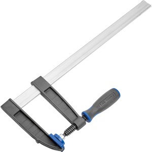 Morsetto a vite Comfort LUX, 400x120mm, utensile di serraggio in ghisa malleabile e acciaio, con manico blu.