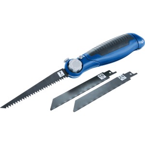 Seghetto a mano LUX 150 mm con manico blu e tre lame (7, 18, 24 TPI).