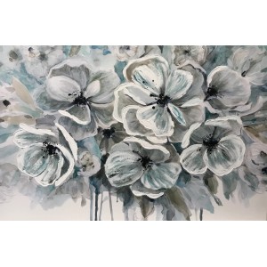 Quadri: Dipinto ad acquerello con fiori nei toni del bianco e del blu.
