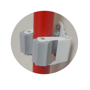Supporto a parete con inserto in gomma grigia e manico rosso, Categoria: Ganci adesivi.