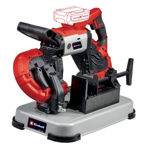 Sega a nastro a batteria Einhell, rosso/nero, per tagli precisi nei materiali.