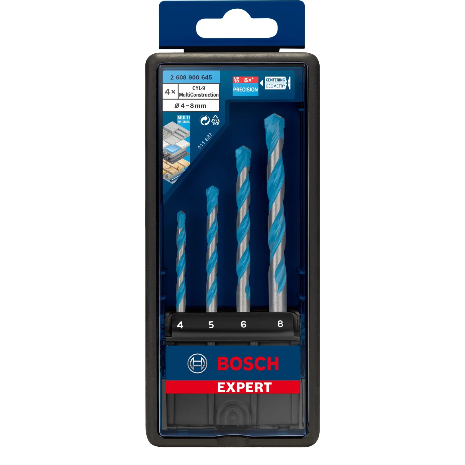 Set di punte per trapano Bosch Expert CYL-9 MC, 4 pezzi, per forature precise in cemento, legno, metallo e mattoni.