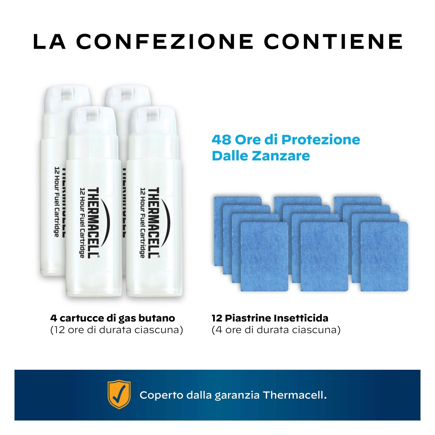 t.b.t. Antizanzare: Immagine di cartucce di gas e piastrine insetticida.