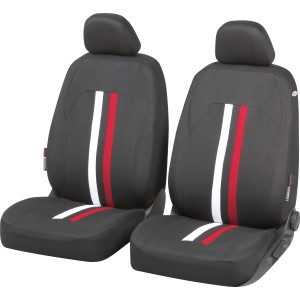 Set coprisedili auto, 8 pezzi, nero-bianco-rosso, per interni auto.