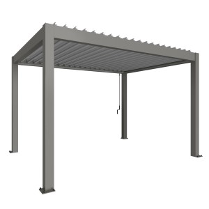 Pergola Biohort moderna in grigio quarzo/argento metallizzato per terrazza e giardino.