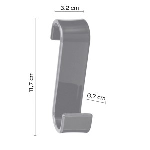 Gancio grigio t.b.t. per accessori da parete e contenitori, dimensioni indicate.