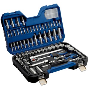 Set di chiavi a bussola LUX STS-89 Comfort, 89 pezzi in valigetta blu, varie chiavi e inserti.