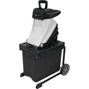 Biotrituratore elettrico t.b.t. con contenitore di raccolta e ruote.