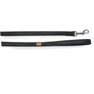 Guinzaglio per cani in pelle nera di t.b.t. con moschettone argentato.