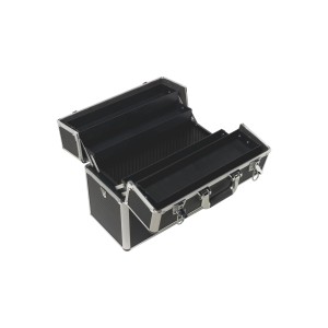 Valigetta porta attrezzi LUX AKW 255 aperta con scomparti e telaio in alluminio.