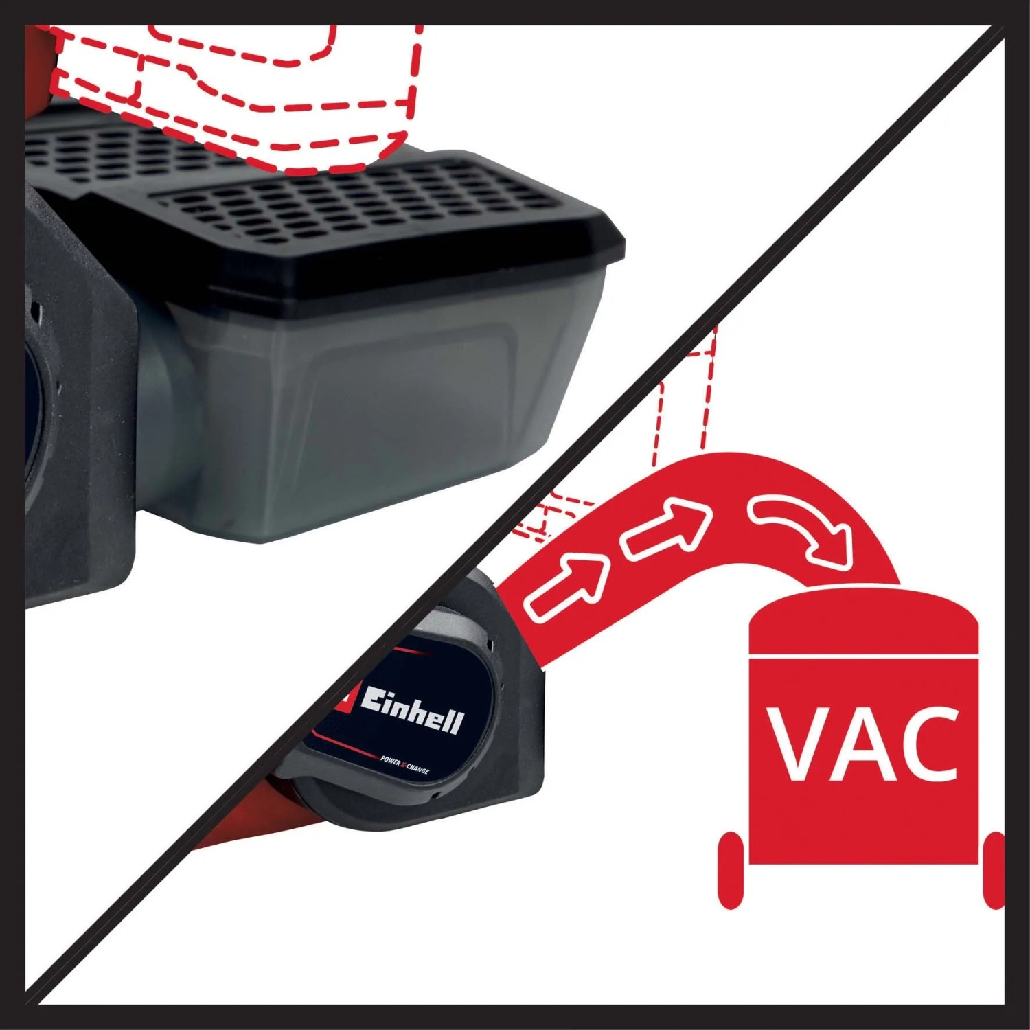 Levigatrice a nastro a batteria Einhell TP-BS 18/457 Li BL Solo con scatola raccoglipolvere e adattatore di aspirazione.