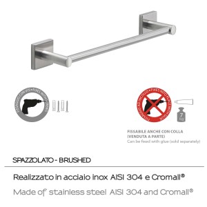 Porta asciugamani t.b.t. in acciaio inox spazzolato.