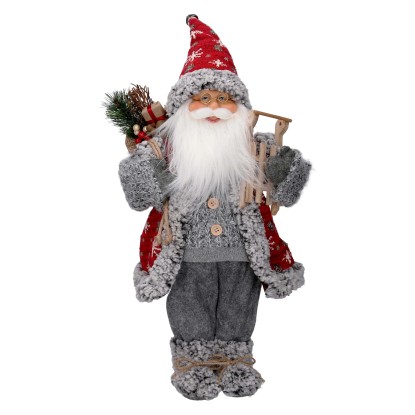 Babbo natale in tessuto fiocchi di neve rosso h45 cm